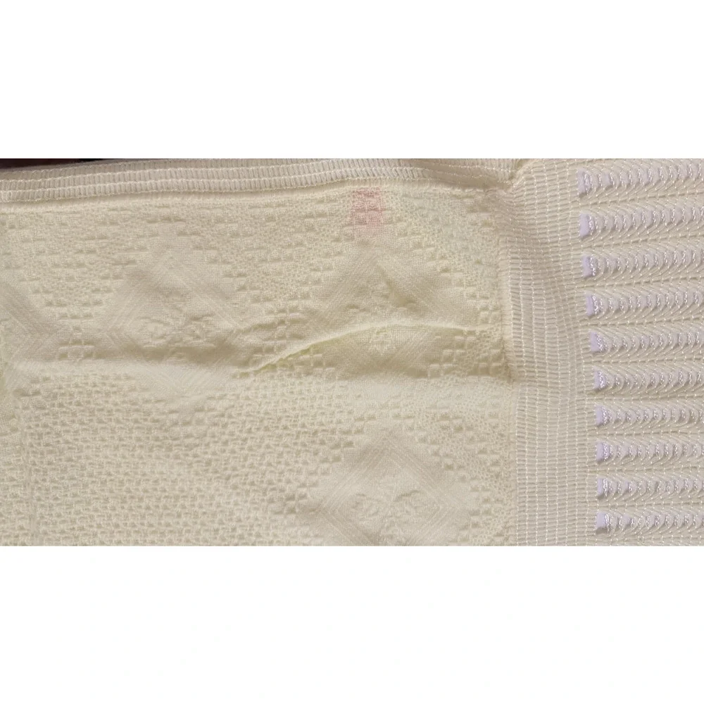 Vintage Cradle Knit Baby Blanket Japan Acrylic Yellow Embroidered Border 34x30‎